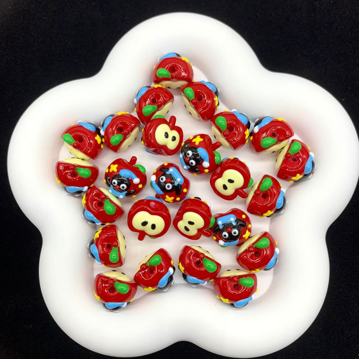 Hand Painted Apple Acrylic Beads 18mm Enamel Finish 4pcs 6
