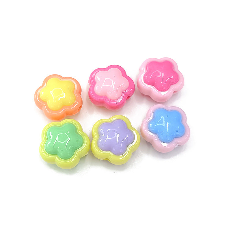 Cream Double Flower Acrylic Beads 18mm Colorful Glossy 50pcs