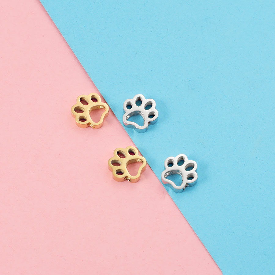 Stainless Steel Hollow Puppy Paw Metal Beads 10mm Color Retaining 10pcs 2