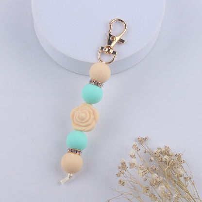 Double-Sided Rose Beaded Silicone Keychain Pastel Colors 11
