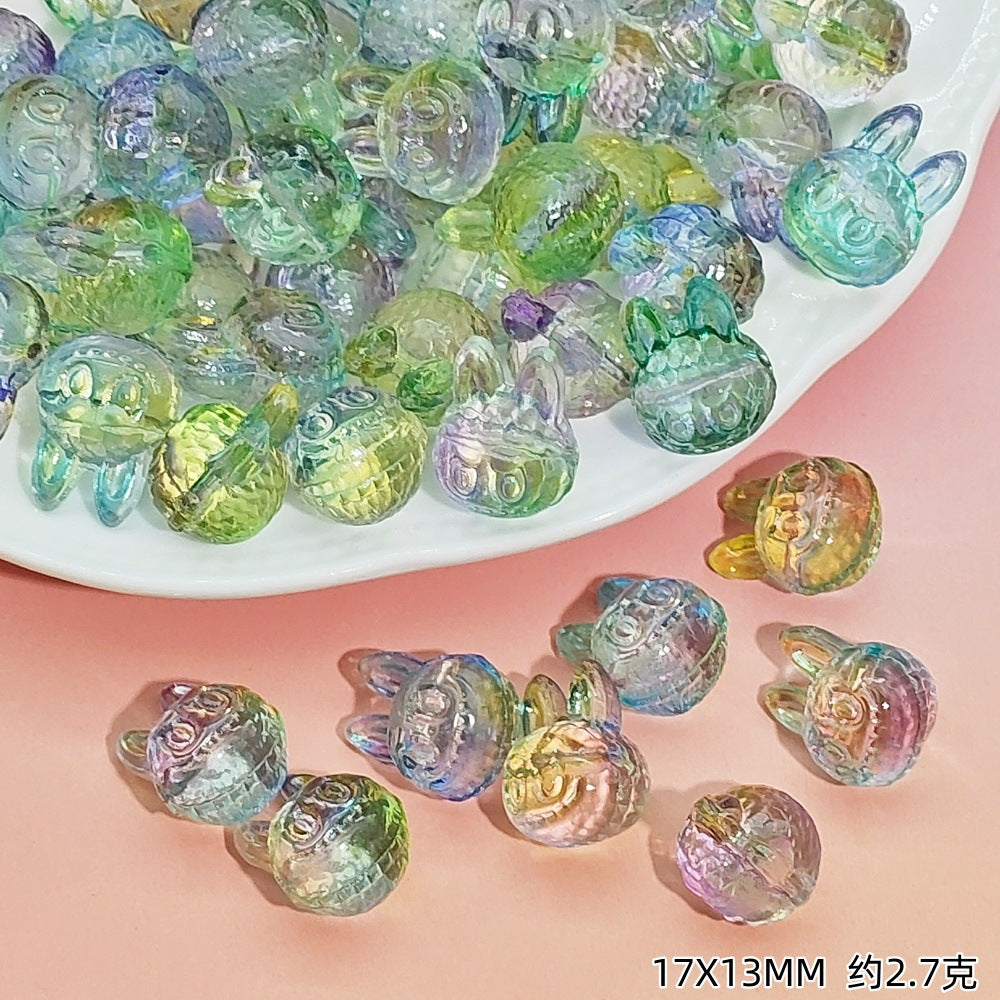 Big-Head Labub Glass Beads 17mm Translucent Rabbit Shape 25pcs 17