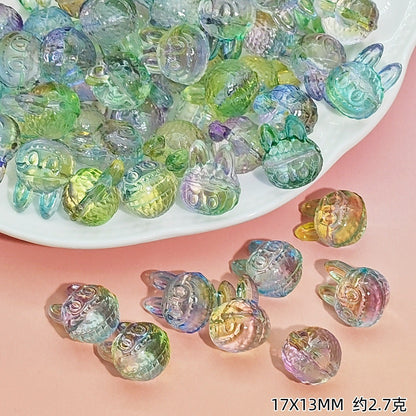 Big-Head Labub Glass Beads 17mm Translucent Rabbit Shape 25pcs 17