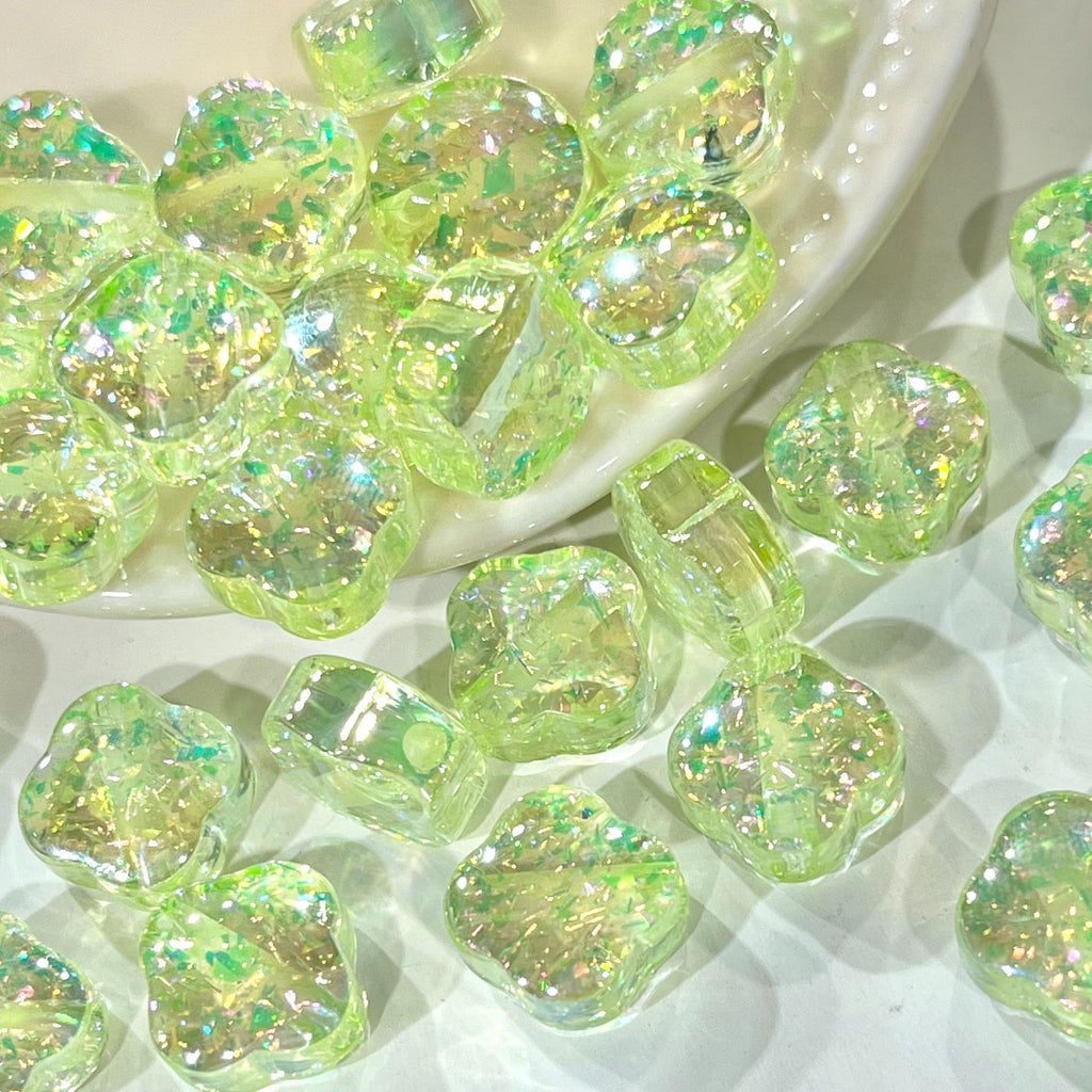 Shimmer Clover Resin Beads 12mm Iridescent Sparkle 10pcs 4