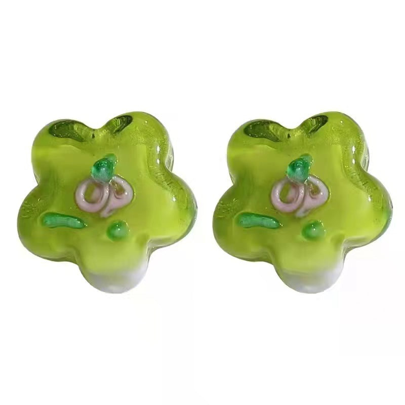 Lampwork Glass Beads Five Petal Flower Handmade Vintage 16mm 10pcs 5