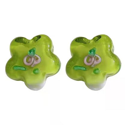 Lampwork Glass Beads Five Petal Flower Handmade Vintage 16mm 10pcs 5