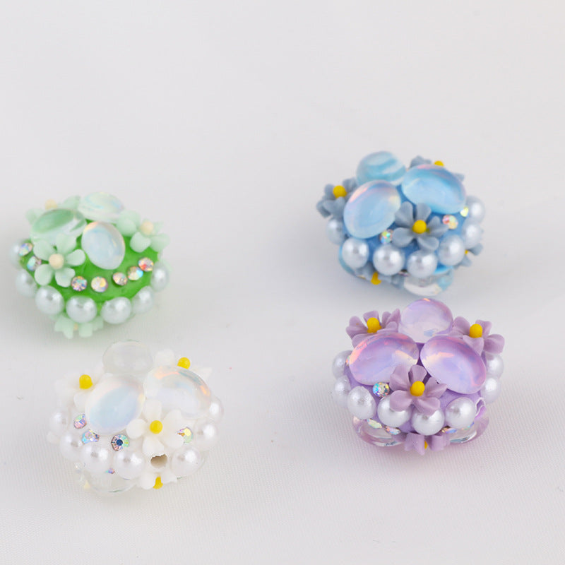 Cat Eye Bubblegum Beads 16mm Triple Flower Cluster Pastel 6pcs 4