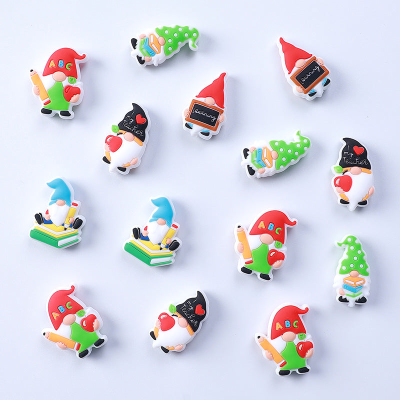 Silicone Focal Beads Writing Dwarf Holding Books Colorful Hats 20pcs 2