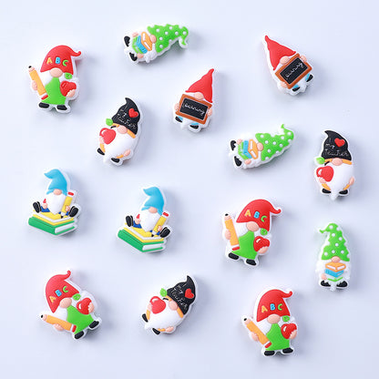 Silicone Focal Beads Writing Dwarf Holding Books Colorful Hats 20pcs 2