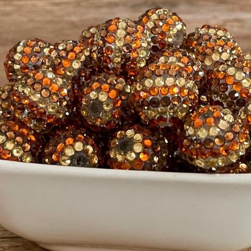 Rhinestone Bubblegum Beads 16-22mm Coffee Orange Striped Resin 5pcs