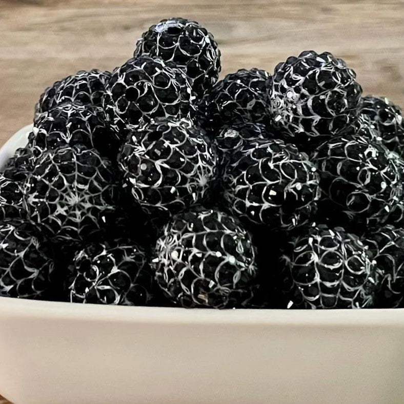 Printed Bubblegum Beads 20mm Halloween Spider Web Black White 5pcs 2