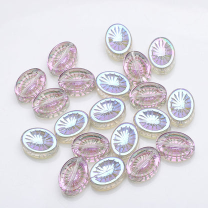 Electroplated Elliptical Flower Glass Beads 10x14mm Kiwi 20pcs 13