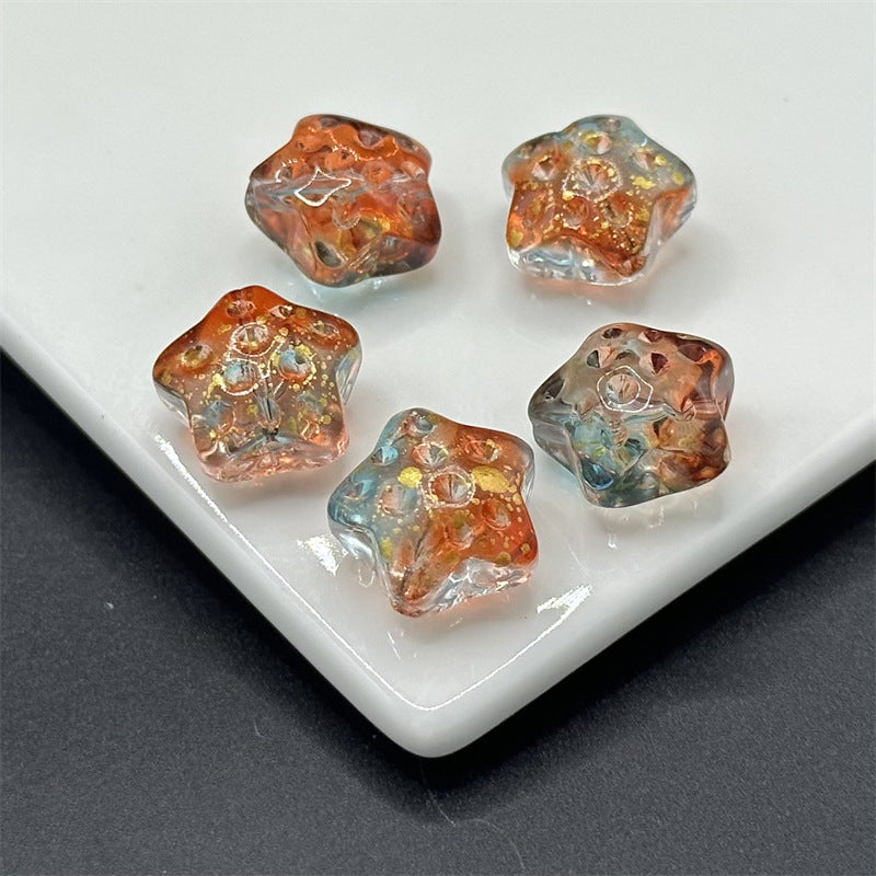 Meteor Crater Five-Pointed Star Glass Beads 14mm Transparent 100pcs 10