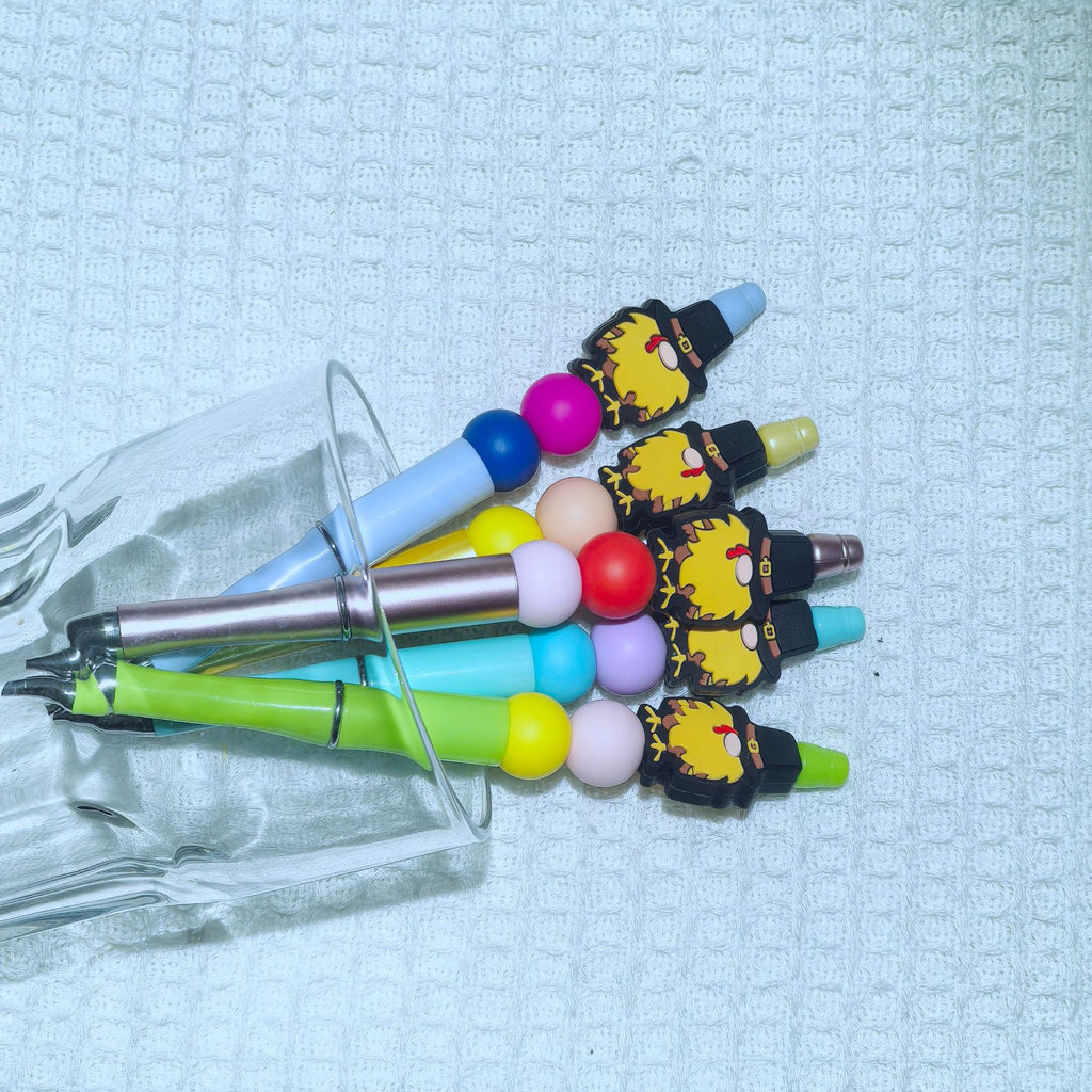 Silicone Focal Beads Chick Wearing Pilgrim Hat 20pcs 2