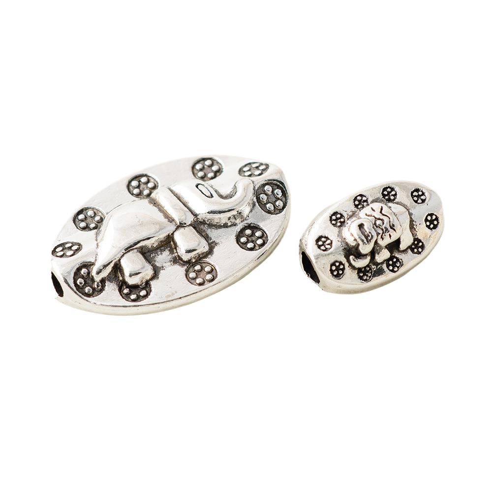 Oval Metal Beads 11.6mm 20mm Auspicious Elephant Bright Silver Alloy 100pcs 2