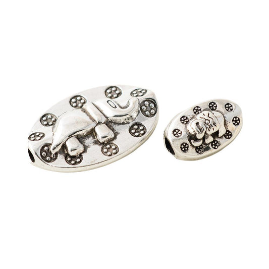 Oval Metal Beads 11.6mm 20mm Auspicious Elephant Bright Silver Alloy 100pcs 2
