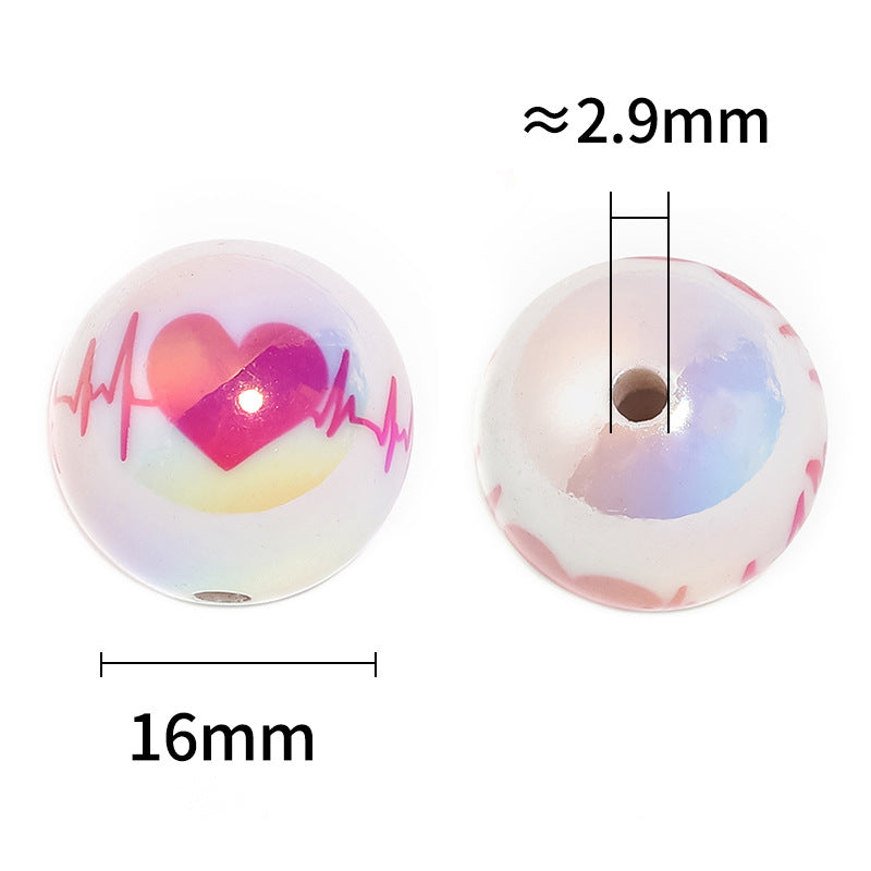 Plated Round Acrylic Beads 16mm UV Plating Valentine Heart Design 50pcs 3