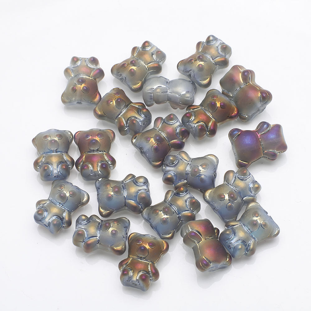Electroplated Bear Glass Beads 12mm 14mm Mixed Metallic Colors 20pcs 31