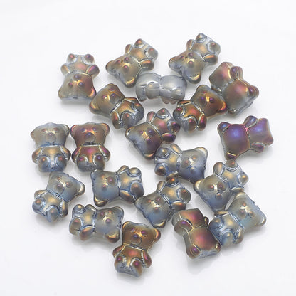 Electroplated Bear Glass Beads 12mm 14mm Mixed Metallic Colors 20pcs 31