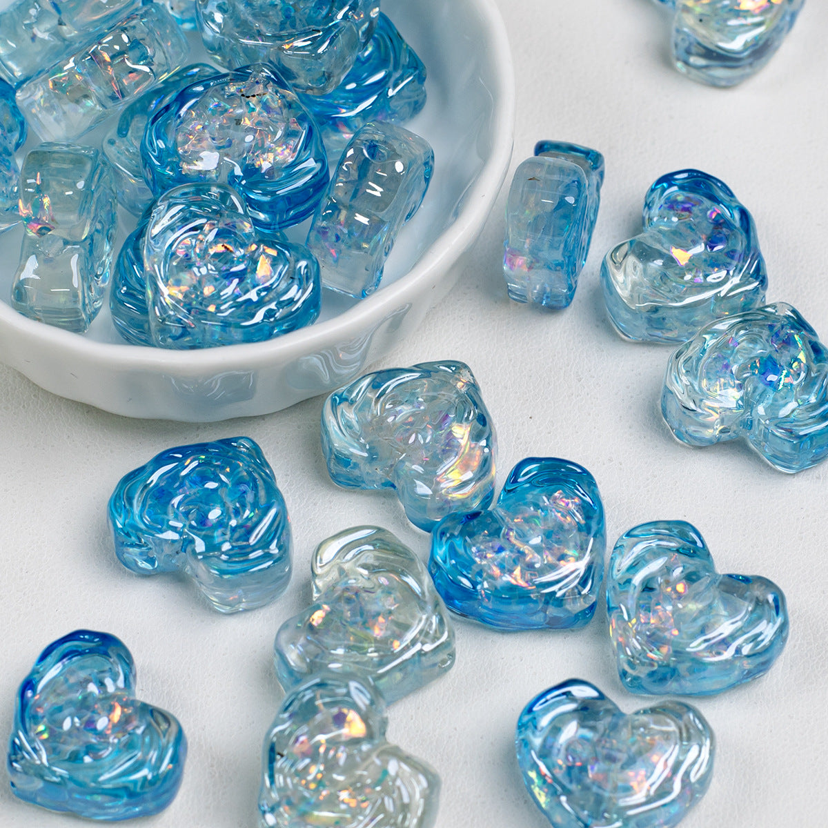 Rose Pattern Heart Resin Beads 20mm Multicolor 10pcs 15
