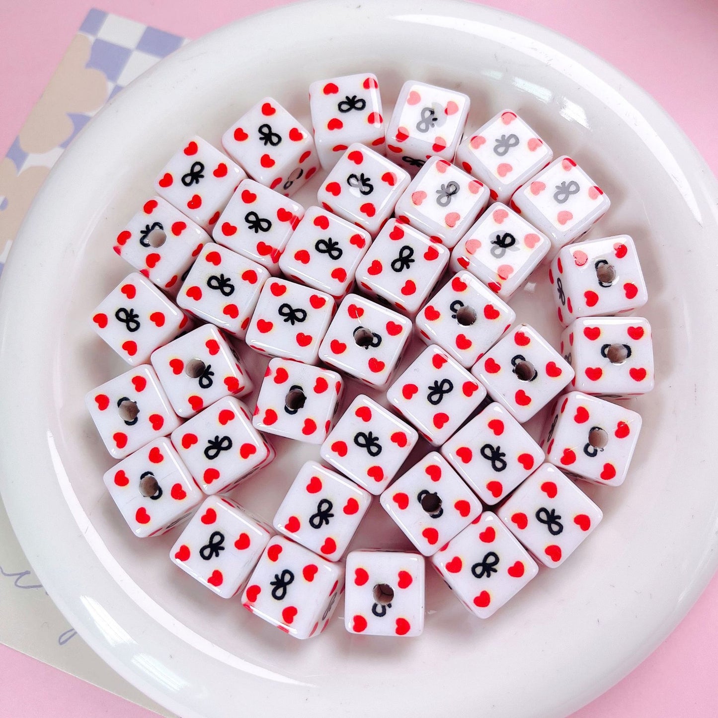 Leopard Bow Print Acrylic Square Beads 14mm Colorful Glossy 10pcs 11