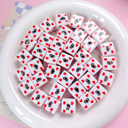 Leopard Bow Print Acrylic Square Beads 14mm Colorful Glossy 10pcs 11