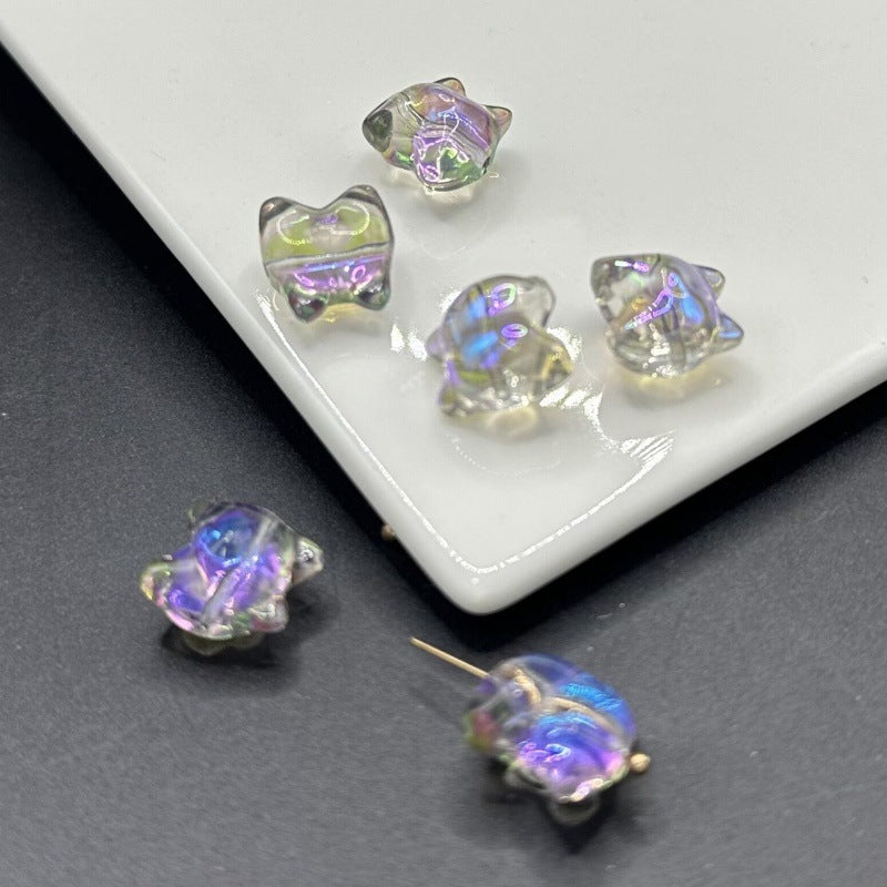 Transparent Corgi Butt Glass Beads 13mm Colorful Glossy 100pcs 14