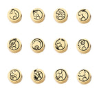 Stainless Steel Flat Metal Beads 8mm Laser Etched Chinese Zodiac 5pcs