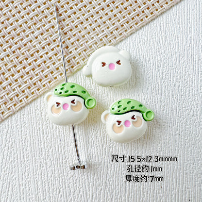 Baking Painted Teddy Bear and Flowerpot Metal Beads 15mm 10pcs 8