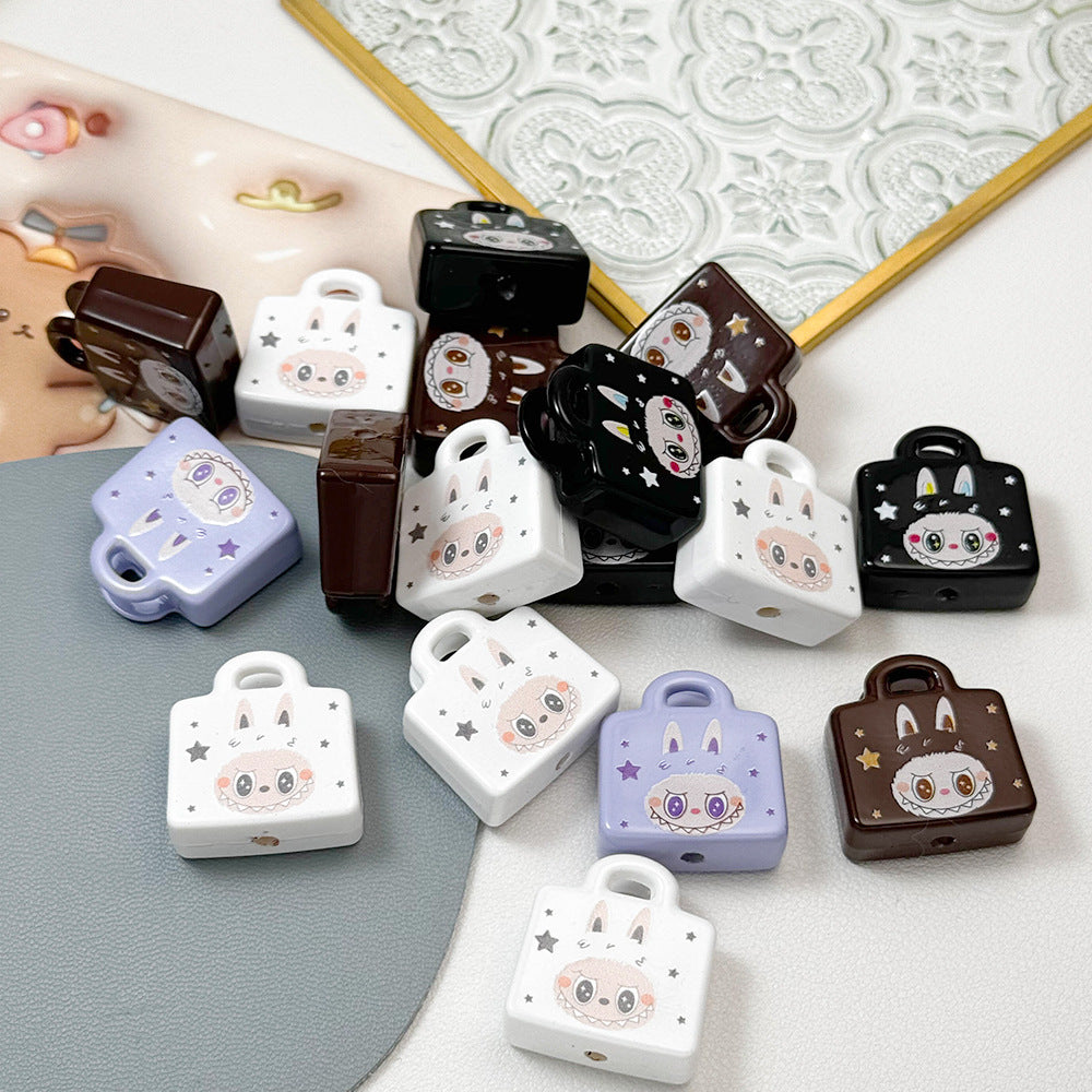 Printed Handbag Acrylic Beads 25mm Whimsical Face Star Design 50pcs
