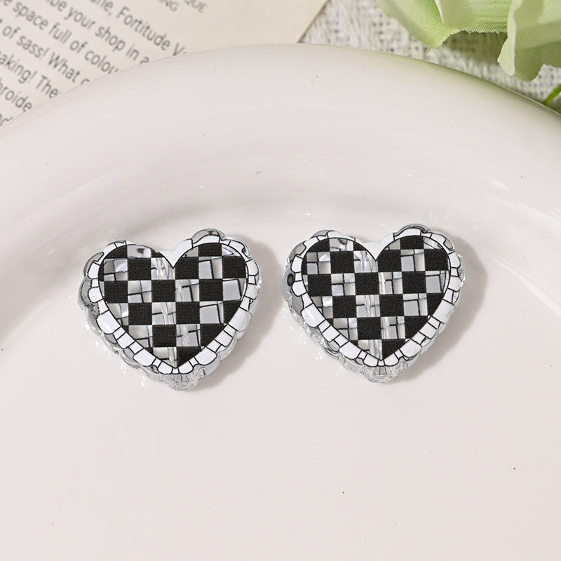 Transparent Heart Acrylic Beads 26mm Two-Color Plaid Lace Edge 10pcs 8