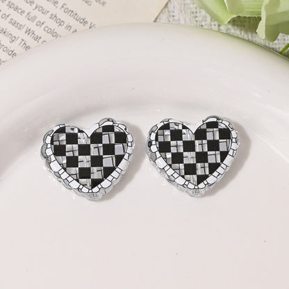 Transparent Heart Acrylic Beads 26mm Two-Color Plaid Lace Edge 10pcs 8