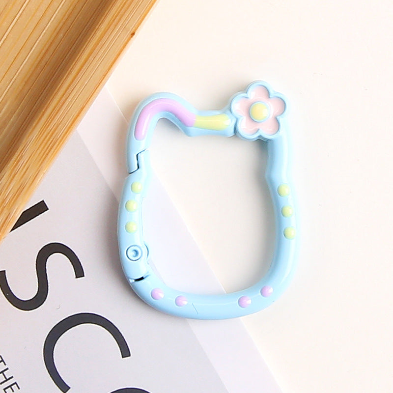 Painted Kitty Keychain Metal Zinc Alloy Floral Design 6pcs 4