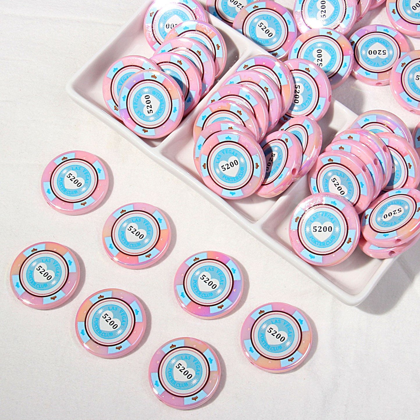 Chip Card Flat Acrylic Beads 32mm Colorful Printed 10pcs 6