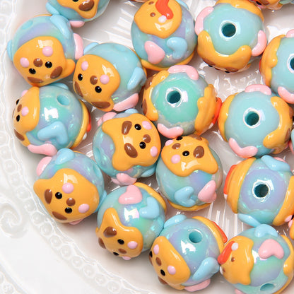 Hand Painted Acrylic Beads 16mm New Year Dog Faces 10pcs 12
