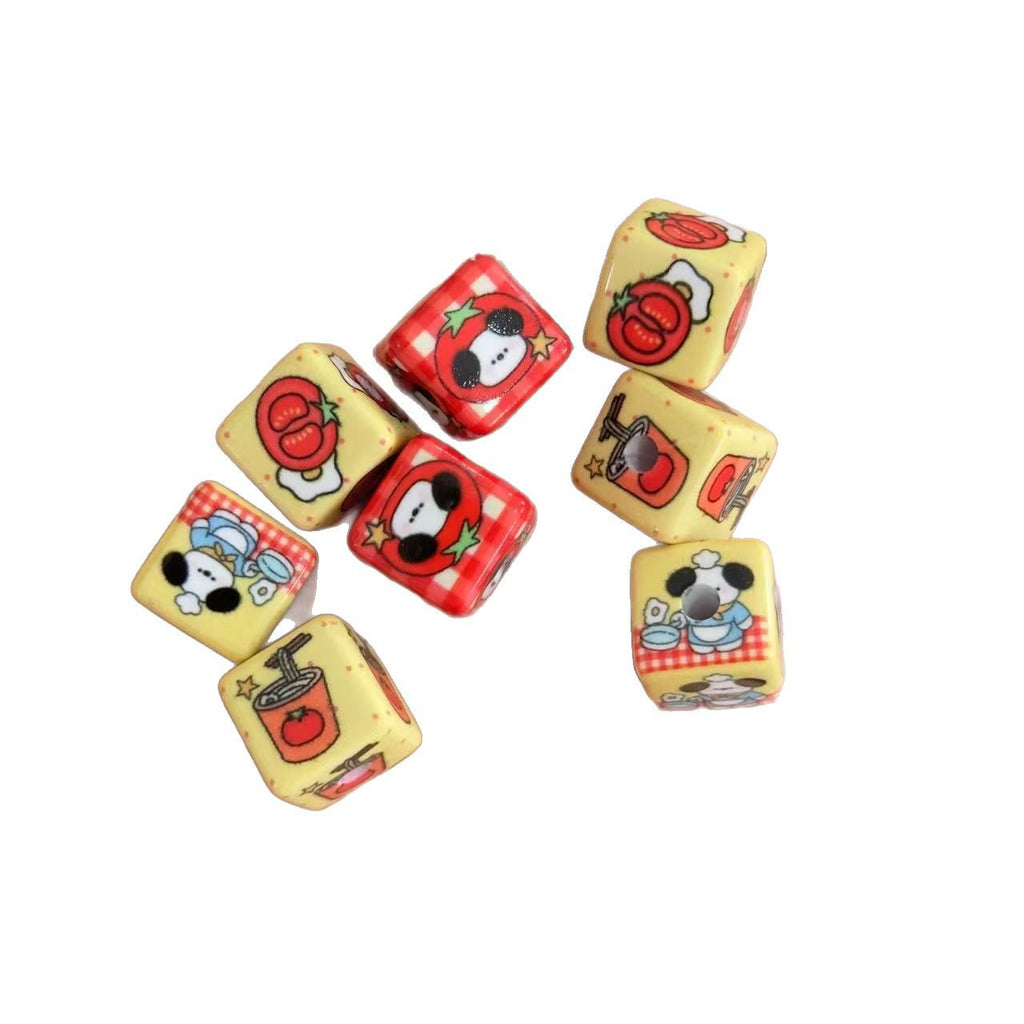 Square Acrylic Beads 14mm Puppy in Tomato Glossy Colors 10pcs 4