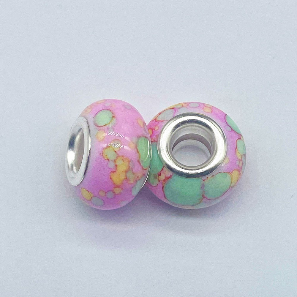 Resin Spacer Beads 14mm Ink Painting Large Hole 50pcs 9