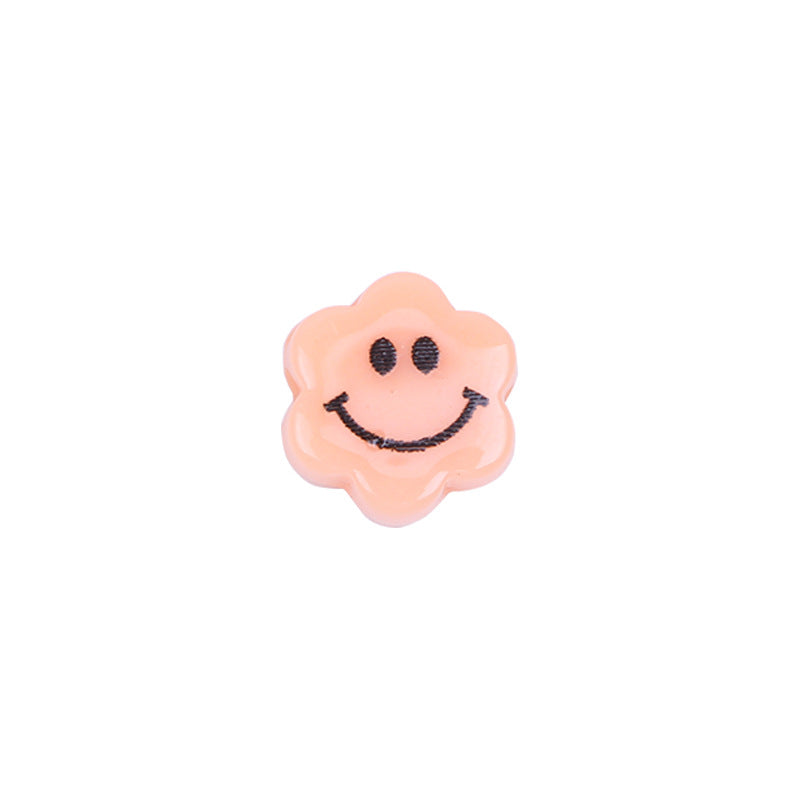 Flower Acrylic Beads 6-9mm Smiling Face Flat Pastel Mixed 100pcs 9