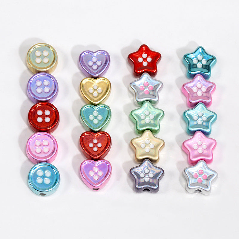 Plating Star and Heart Button Acrylic Beads 11mm Assorted Colors 50pcs