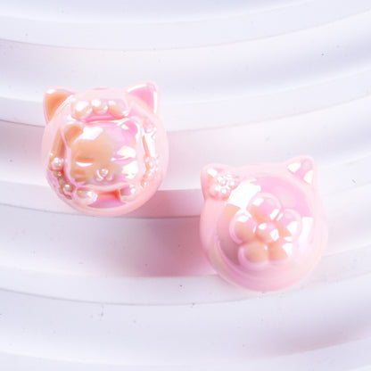 UV Plating Cute Little Cat Acrylic Beads 18mm Pastel Colors 50pcs 12