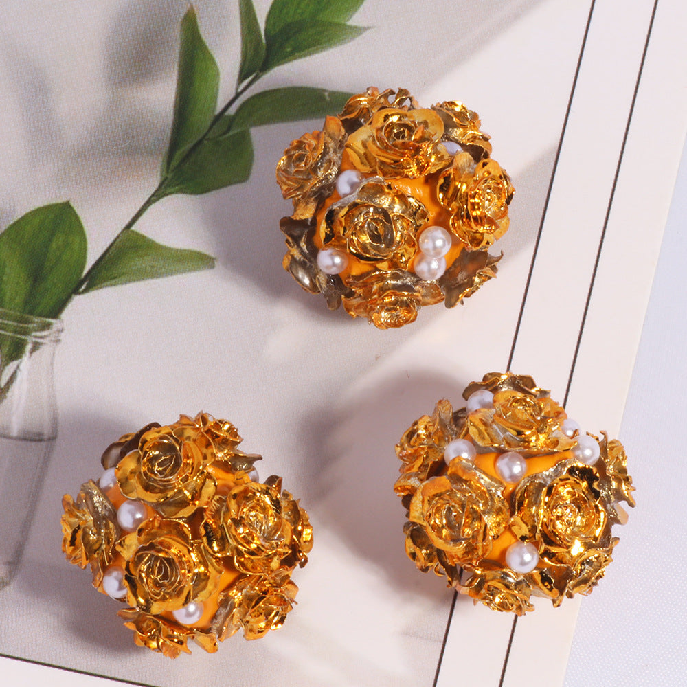 Flower Cluster Clay Beads 20mm Halloween Metallic Pearl Rhinestone 5pcs 3