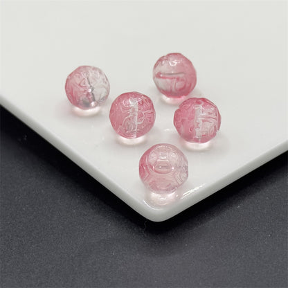 Czech Glass Beads Round 12mm Textured Translucent Red Pink 100pcs 11