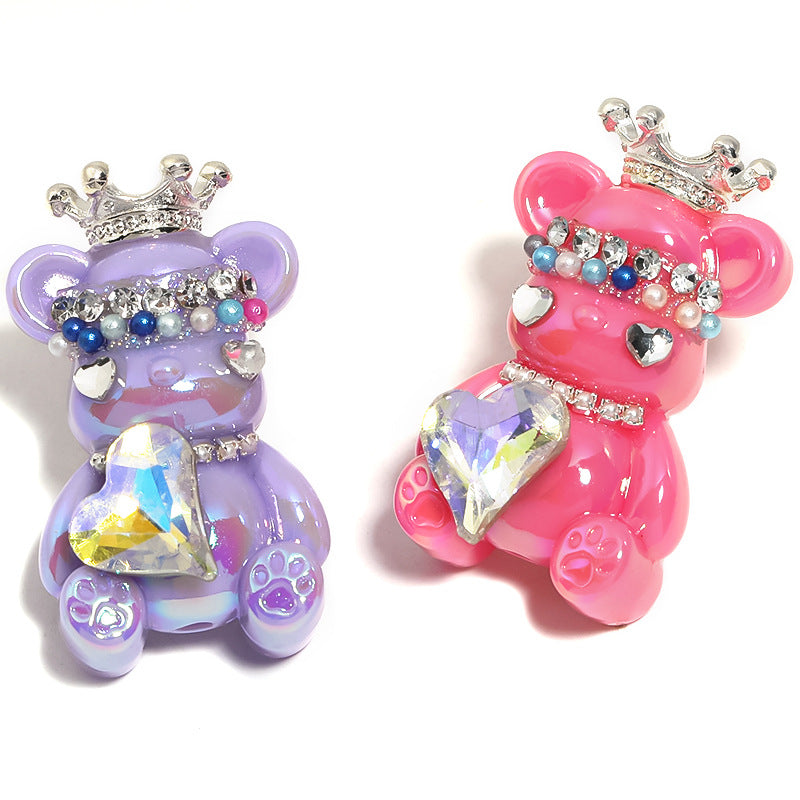 Crown Bear Acrylic Beads 22x38mm Glossy with Jewels 5pcs