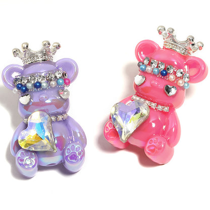 Crown Bear Acrylic Beads 22x38mm Glossy with Jewels 5pcs
