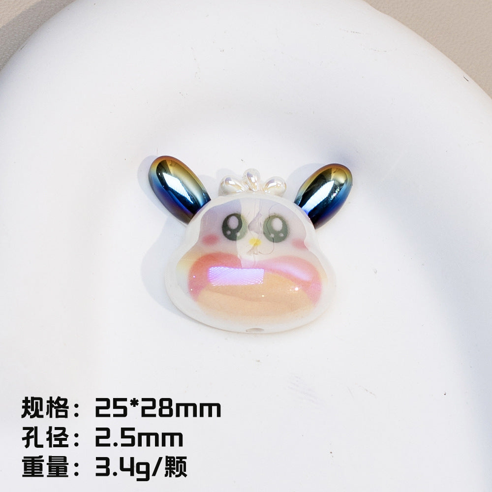 Plating Resin Character Beads Glossy Pastel Tones Big Mouth 10pcs 11