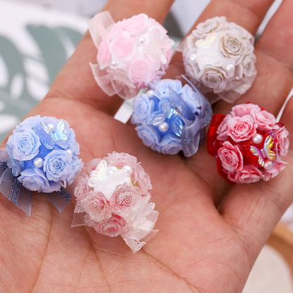 Flower Cluster Clay Beads 23mm Polymer Roses with Bow 5pcs 2