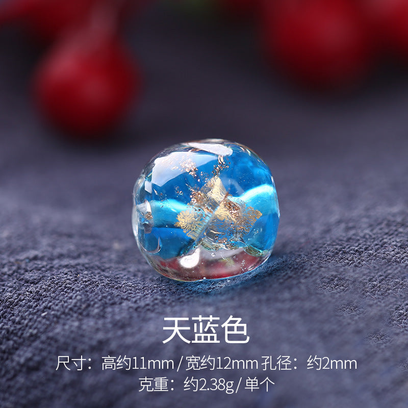 Lampwork Glass Beads Irregular Fig Shape 12mm Dyed Core Gold Foil 30pcs 9