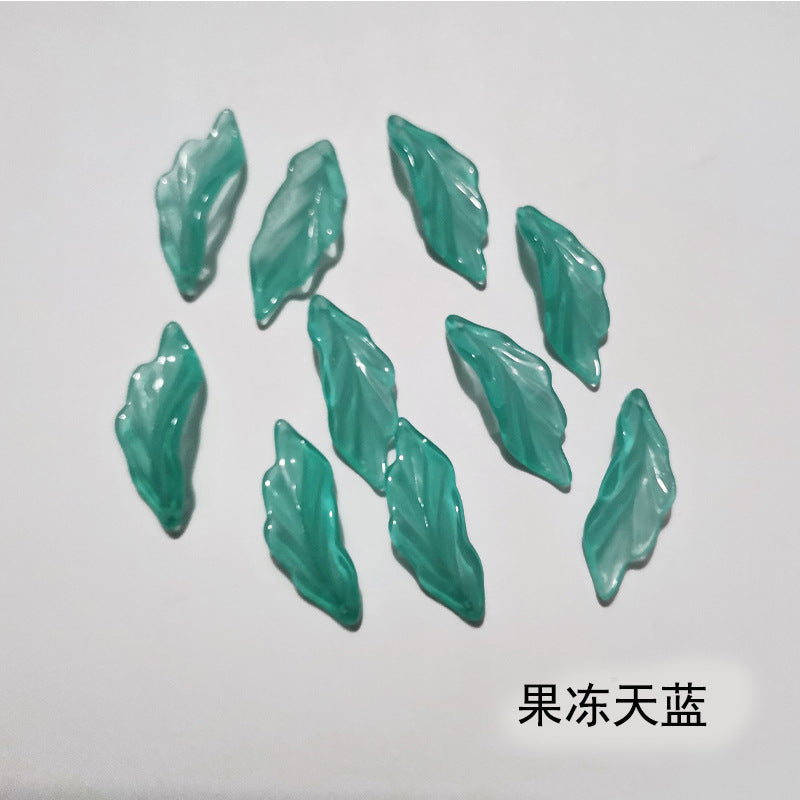 Czech Glass Beads Seaweed Leaf 14x37mm Translucent Green Blue Jasper 100pcs 25