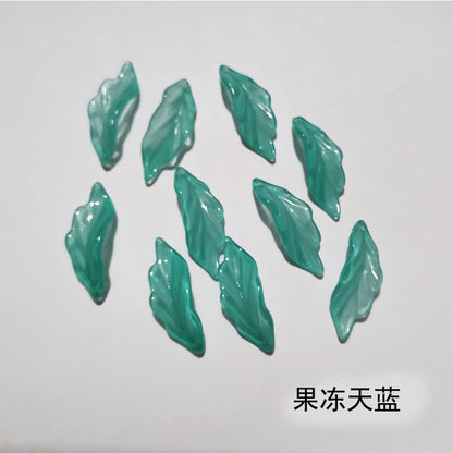 Czech Glass Beads Seaweed Leaf 14x37mm Translucent Green Blue Jasper 100pcs 25