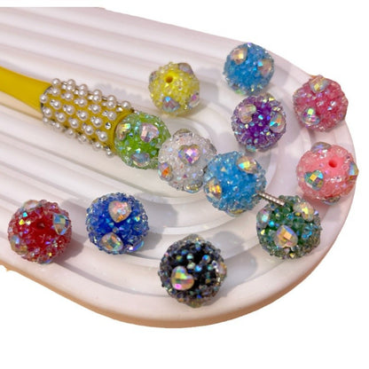 Heart Embedded Rhinestone Bubblegum Beads 16mm Acrylic 10pcs 5