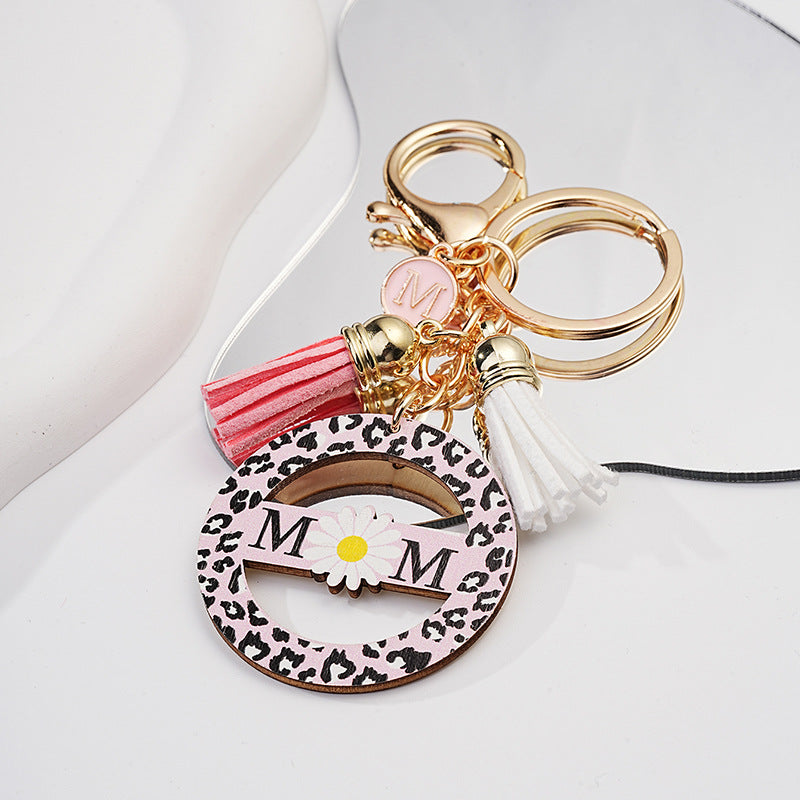 Pink Leopard Print Daisy Keychain Metal Gold Hardware Mom Gift 2